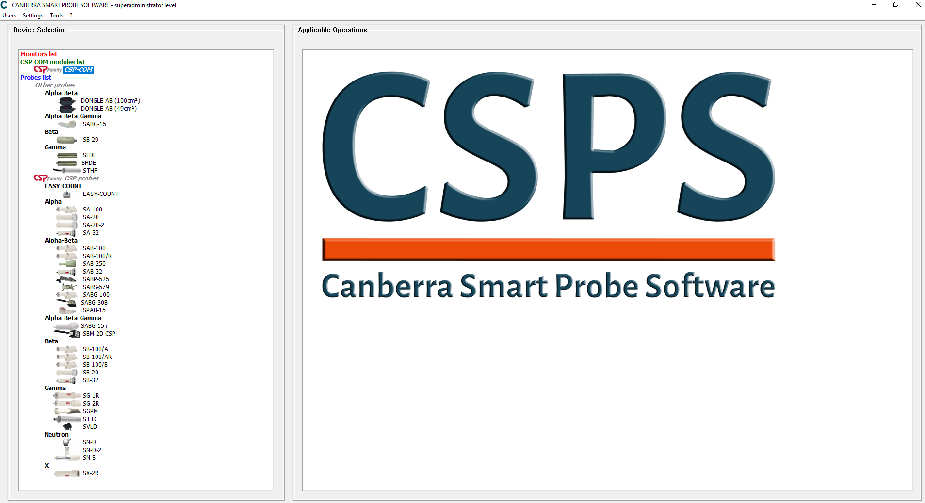 CSPS - mjukvara för konfigurering av instrument och prob